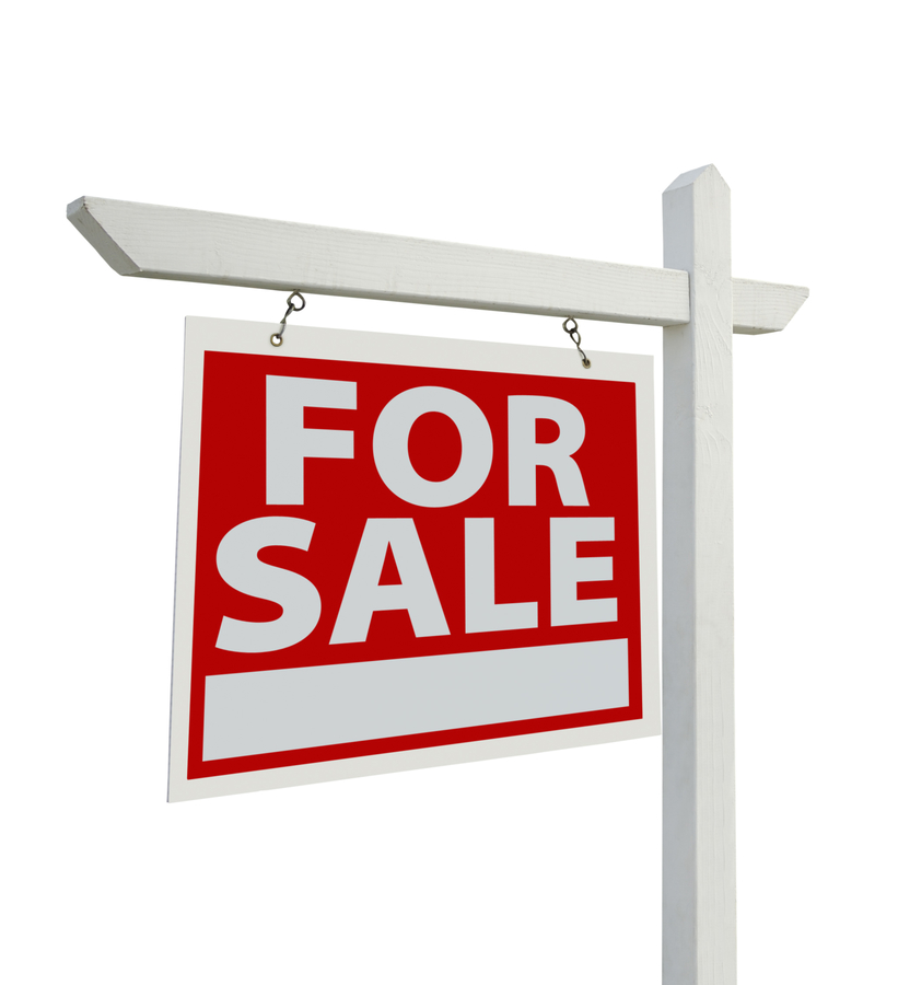 For Sale Real Estate Sign Isolated on a White Background with Clipping Paths - Facing Left.